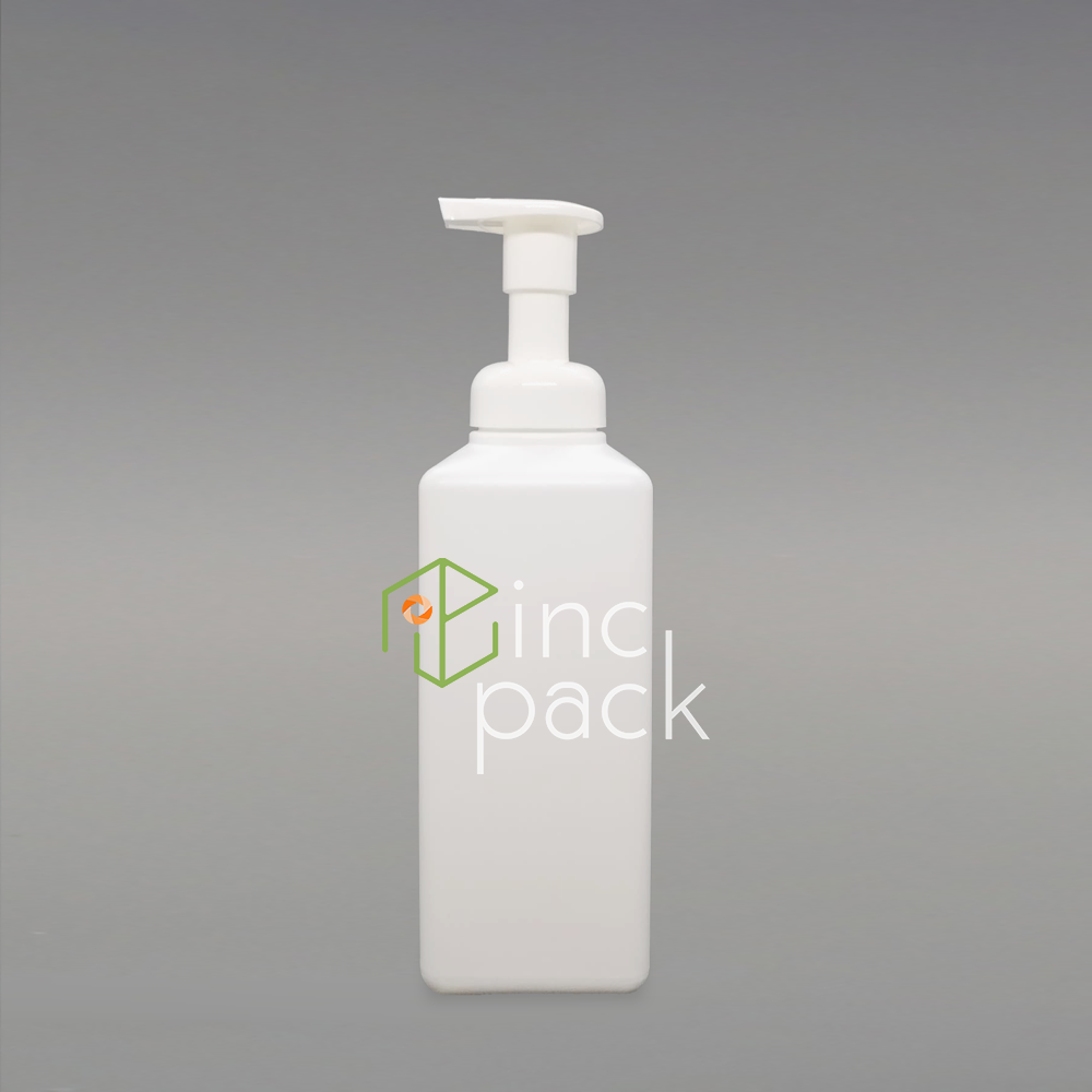 600ml-Foam-Pump-enlarged.png 600ml HDPE White Square Bottle w/White Foam Pump, 40mm - Image 1