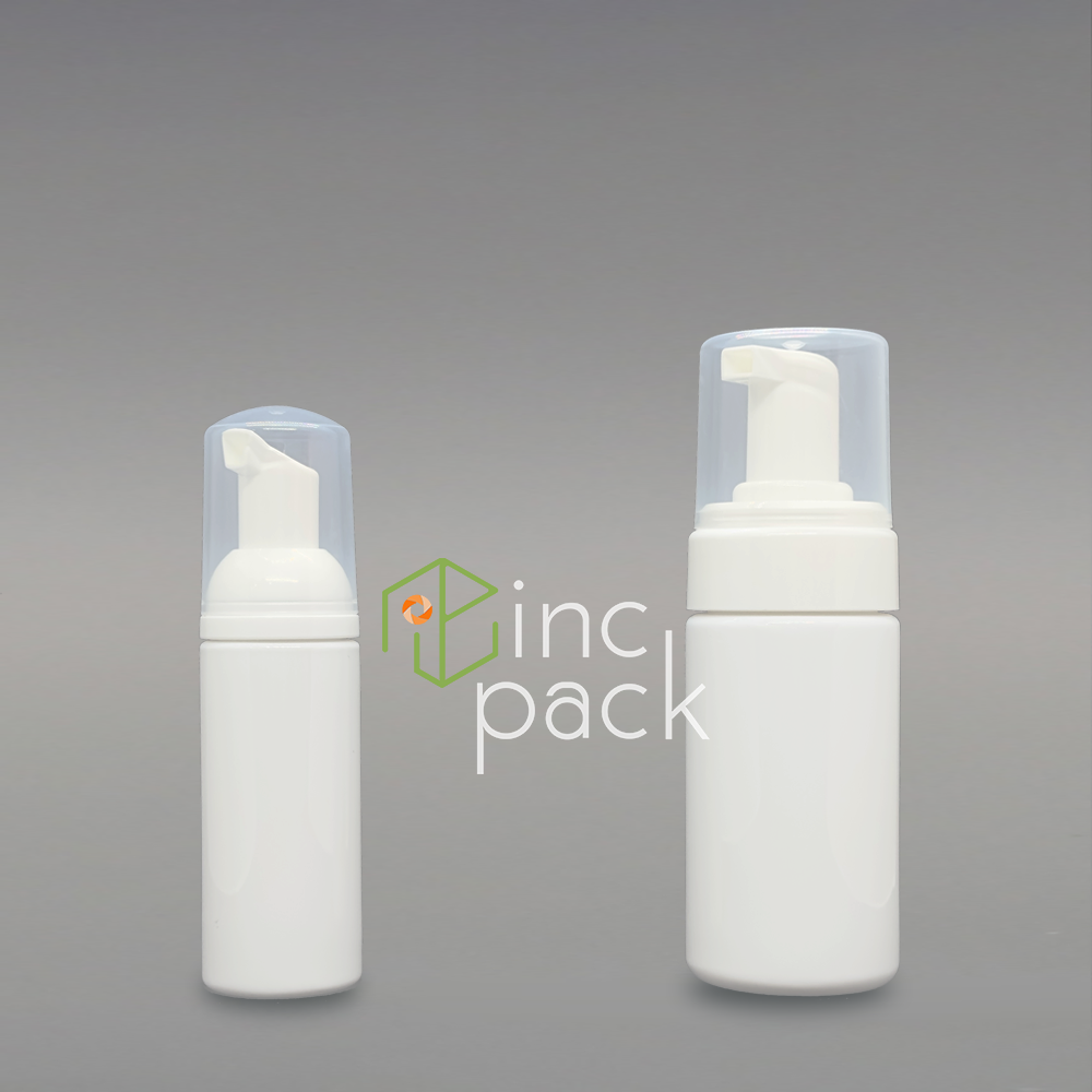 50ml, 100ml PETG White Round Bottle w/White Foam Pump